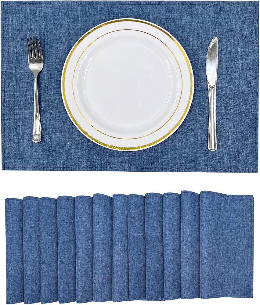 ANDSTAR Polyester and PVC Double Sided Placemats of 12 Place mats Stain Resistant Heat Resistant Oil-Proof Non-Slip Waterproof Easy to Clean Placemats for Dining Table(Blue)