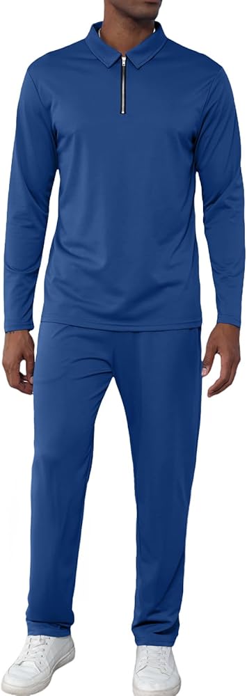 Uni Clau Men's Tracksuit 2 Pieces Sets Quarter Zip Polo Sweatsuit Casual Track Running Jogging Athletic Suit Sets