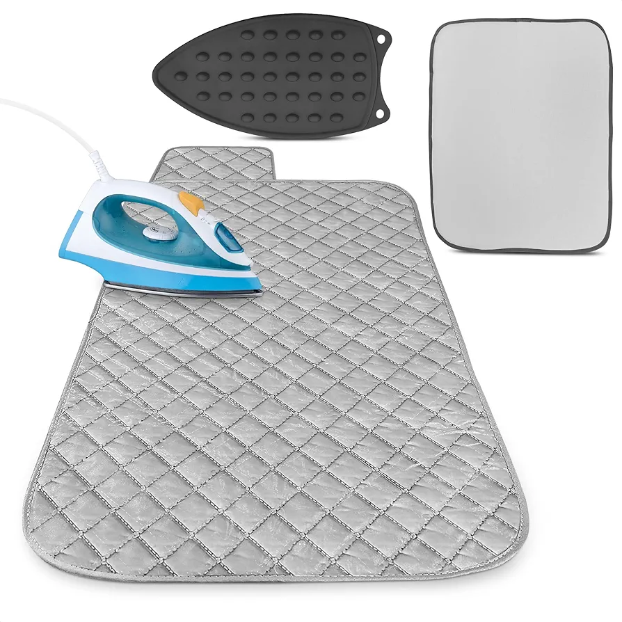 Ironing Board Pad with Silicone Pad - Iron Board Silicone Heat Resistant Mat Flat Iron Mat Ironing Blanket Portable Ironing Board Iron Pad Heat Press Mat - Ironing Mat for Table Top Iron Rest Pad