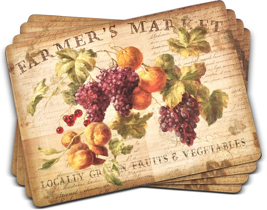 Pimpernel Abundant Fall Collection Placemats | Set of 4 | Heat Resistant Mats | Cork-Backed Board | Hard Placemat Set for Dining Table | Measures 15.7” x 11.7”