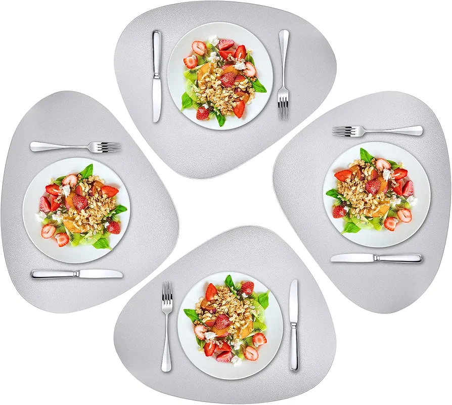 Herda Placemats Set of 4 for Dining Table Mats Place Mats Grey Leather Placemats Set of 4,Wipeable Washable Place Mats for Kitchen Dining Patio Table Heat Resist Easy to Clean Grey Table Mats