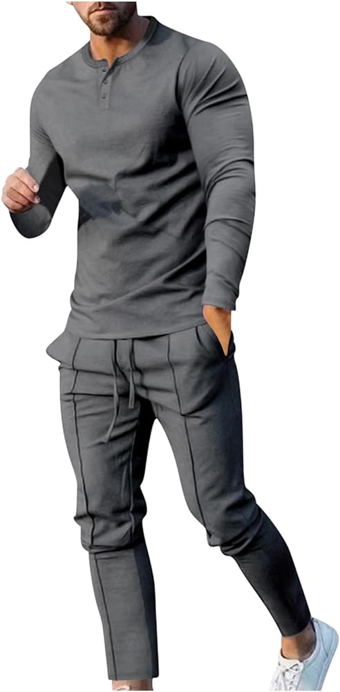 Muscularfit Men's 2 Piece Tracksuit Set Jogging Sweatsuit Outfits Solid Long Sleeve Button Down Shirt and Sport Sweatpant Set
