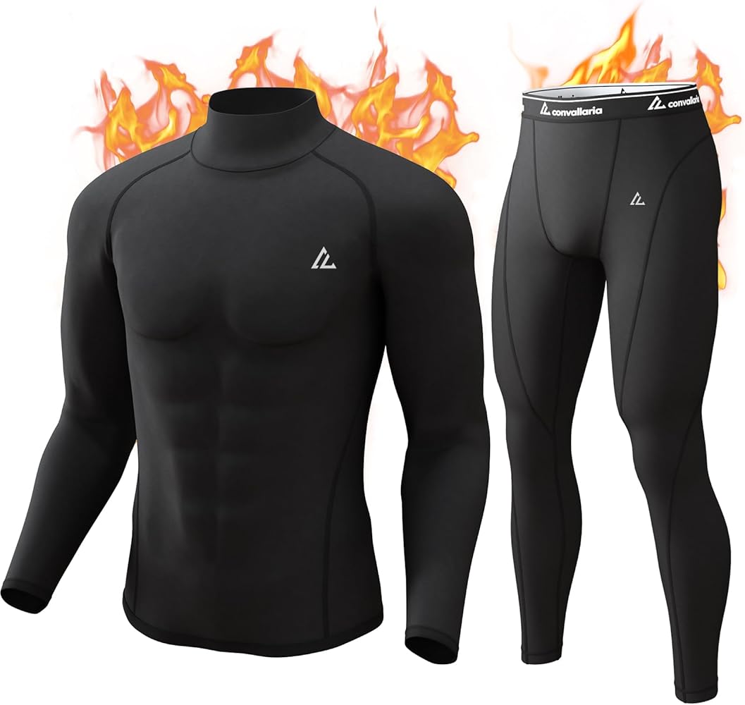 CL convallaria Thermal Underwear for Men Long Johns Fleece Lined Hunting Gear Set Base Layer for Cold Weather XS-4XL