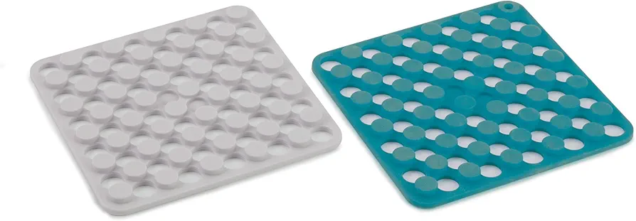 Joseph Joseph Duo Spot-On Set of 2 Silicone Trivets, Heat Resistant Table mats for hot pots and Pans, Blue/White
