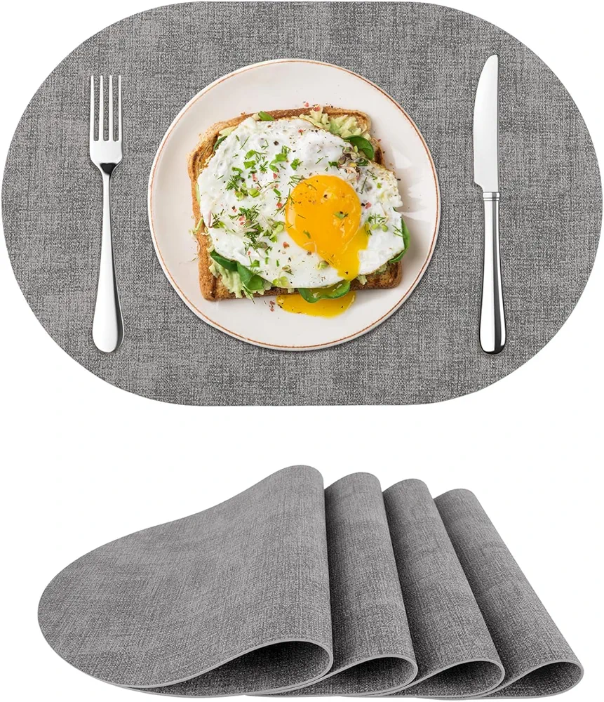 Placemats Set of 4, Faux Leather Placemats Heat Resistant Wipeable Washable Place Mats, Easy Clean Non-Slip Table Mats for Dining Outdoor Indoor, Gray