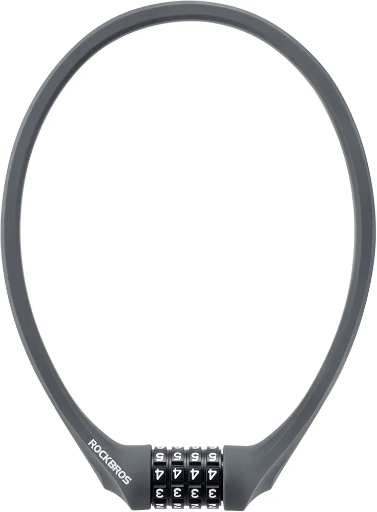 ROCKBROS Bike Lock Cable Locks with Combination Anti Theft 4 Digit Combination Bike Lock Lightweight Bicycle Lock Silicone Cable Lock 1.83 Feet Gray