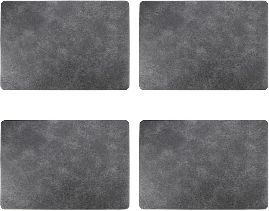 Placemats Set of 4, Vinyl Faux Leather Heat Resistant Place Mats, Waterproof, Oil-Proof, Reversible Thickened 12x18 Inch PU Table Mats for Kitchen, Dining, Coffee Table, Outdoor (Vintage Grey)