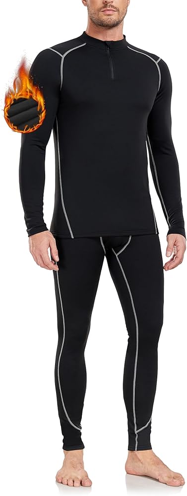 SIMIYA Thermal Underwear for Men Fleece Lined Long Johns Thermal Base Layer Set Long Sleeve 1/4 Zip Top
