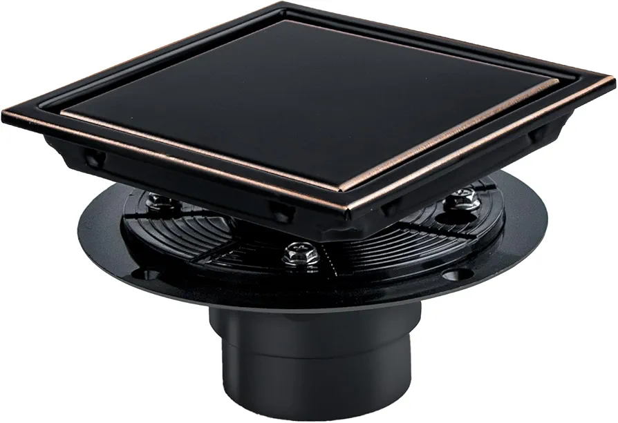 SaniteModar Shower Drain, 6 inch Shower Floor Square Drain with Flange, 2 in 1 Panel SUS 304 Stainless Steel Square Shower Drain, Oil Rubbed Bronze…