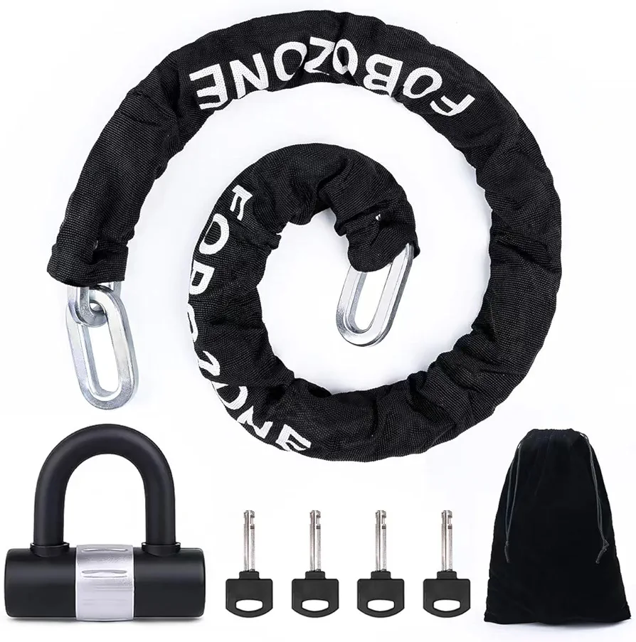 Heavy Duty Chain Lock, with U-Lock, Chain:120cm Length x 12mm Dia,Made of Manganese Steel, Non-Corrosive, Durable, Protector of Valuables