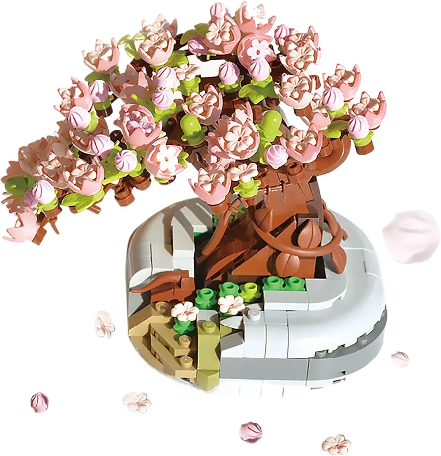 Mini Bonsai Tree Cherry Blossom Flower Building Block Set Toys Kits for Adults Pink Pot Plant Bricks Birthday Anniversary for Her Girlfriends Women Kids 8+,8-12 (426 PCS)