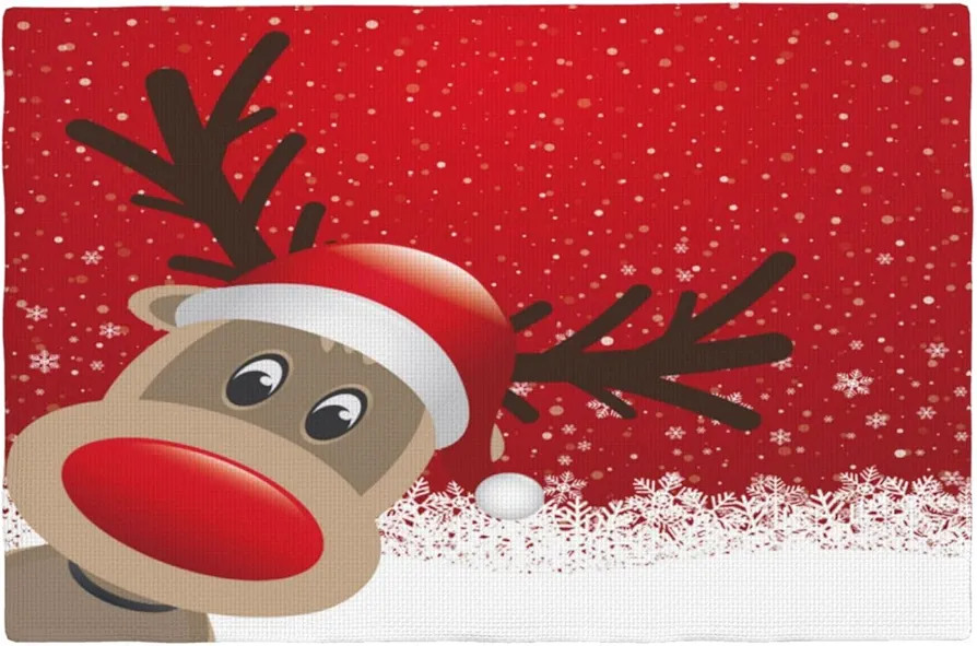 Funny Deer Elk Placemats Set of 4 Table Mats Christmas Tableware Place Mats for Home Kitchen Party Dining Decor, Non-Slip Heat-Resistant Washable