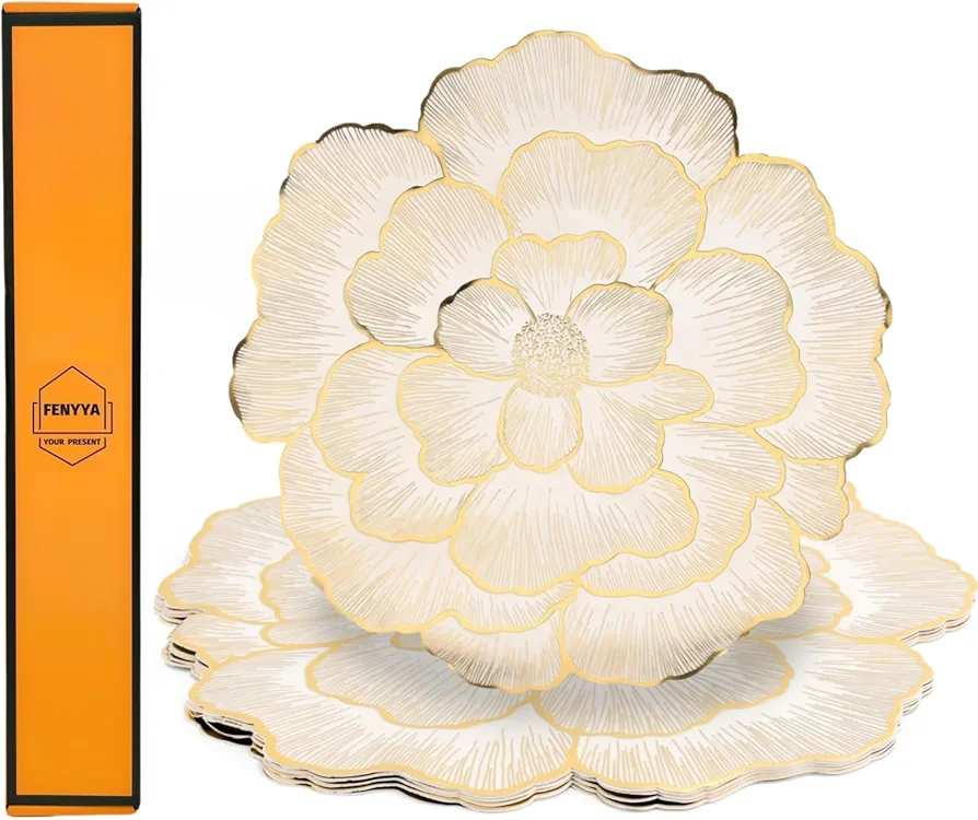 Gold Round Placemat Set of 6 Modern Table Mats Floral White Washable Non-Slip Heat-Resistant Table Place Mats for Dinner Party Wedding Christmas Thanksgiving Holiday Decor (6, Gold)