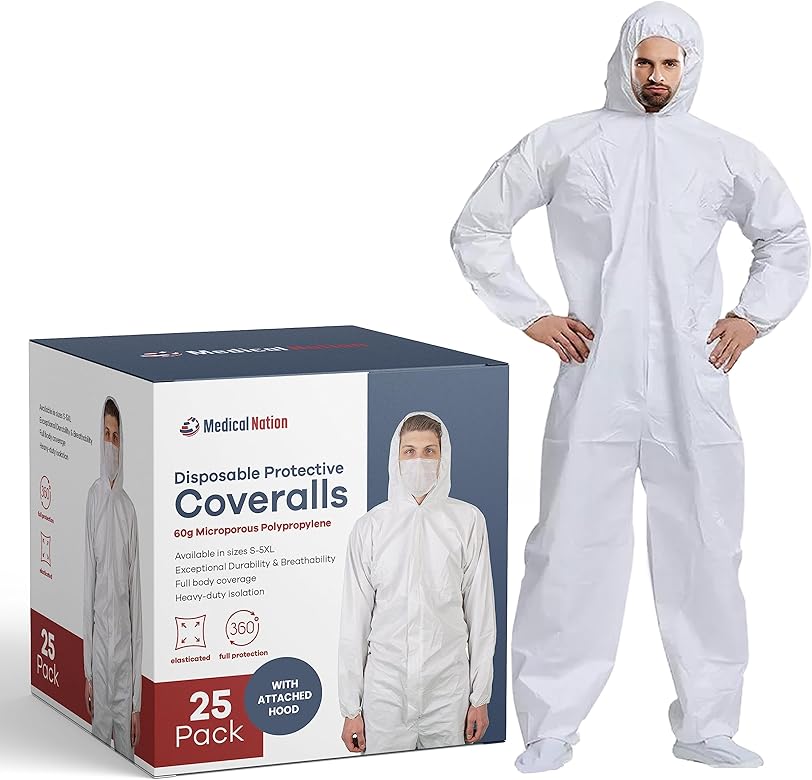 Hazmat Suits Disposable | 8 Size Options | With Hood - Heavy Duty Disposable & Breathable Coverall, PPE Suit