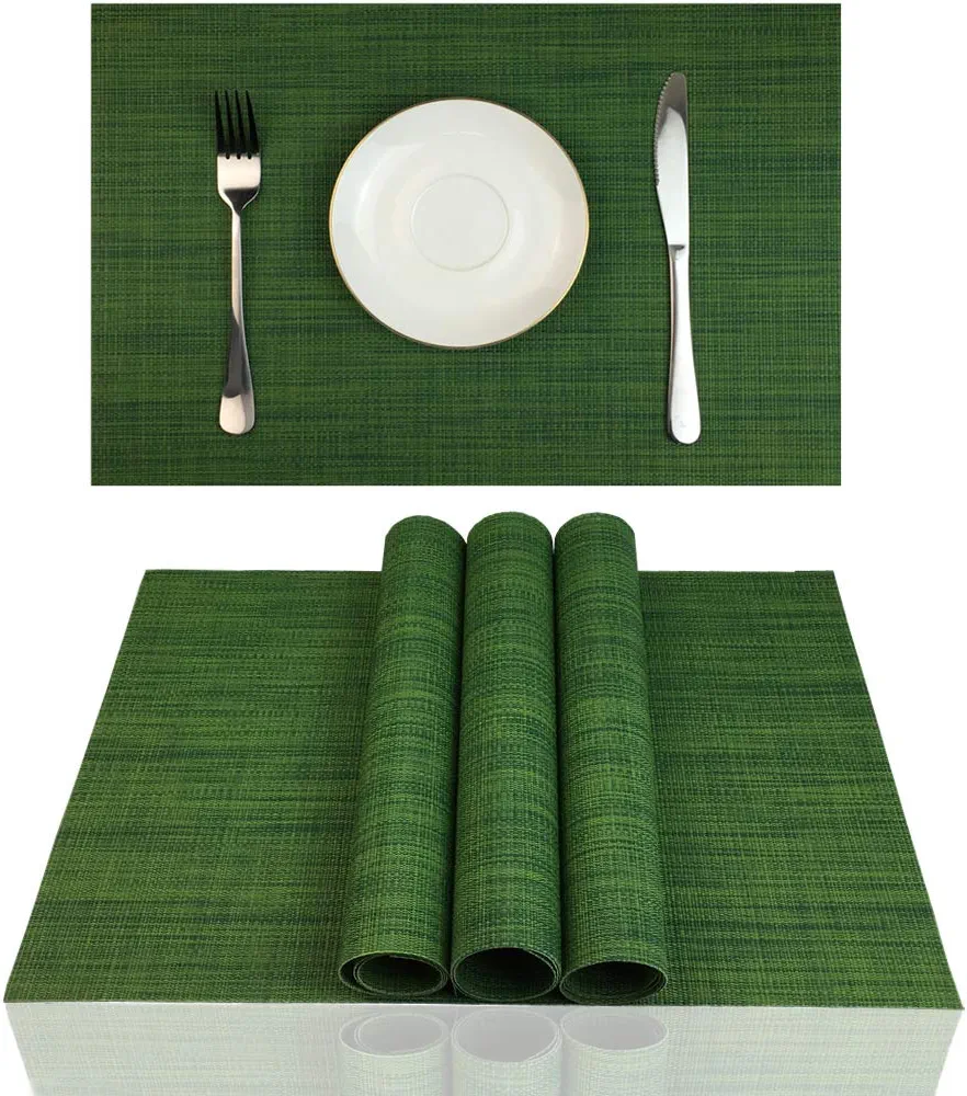 Heat Resistant Placemats for Dining Tbale Woven Vinyl Washable Place Mats Wipe Clean PVC Table Mats,Set of 4,Best Gift(Algae Green)