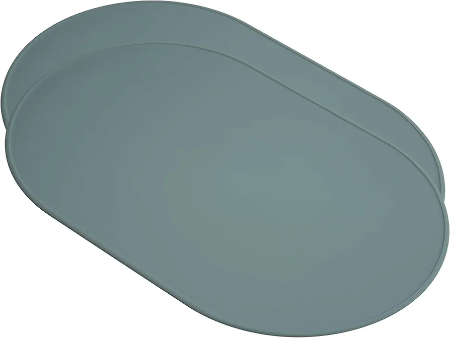 Degrē Placemats (Sage, Set of 2) by LINE+ARC. Oval Tablemats for Adults, Babies, Kids. Modern, Easy to Clean, Waterproof, Washable, Stain & Heat Resistant, Non-Slip, Food-Grade Silicone, Outdoor.