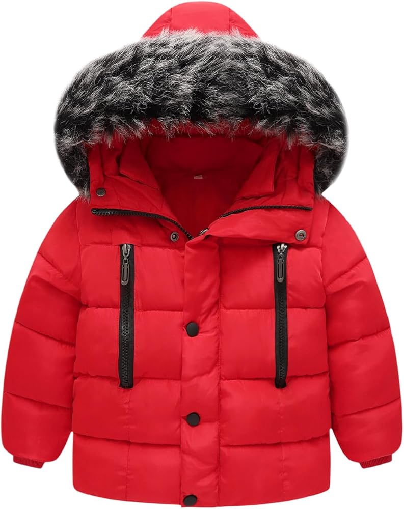 Toddler Coat Thicken Fur Collar Hoodie Down Toddler Jacket Warm Toddler Winter Puffer Jacket