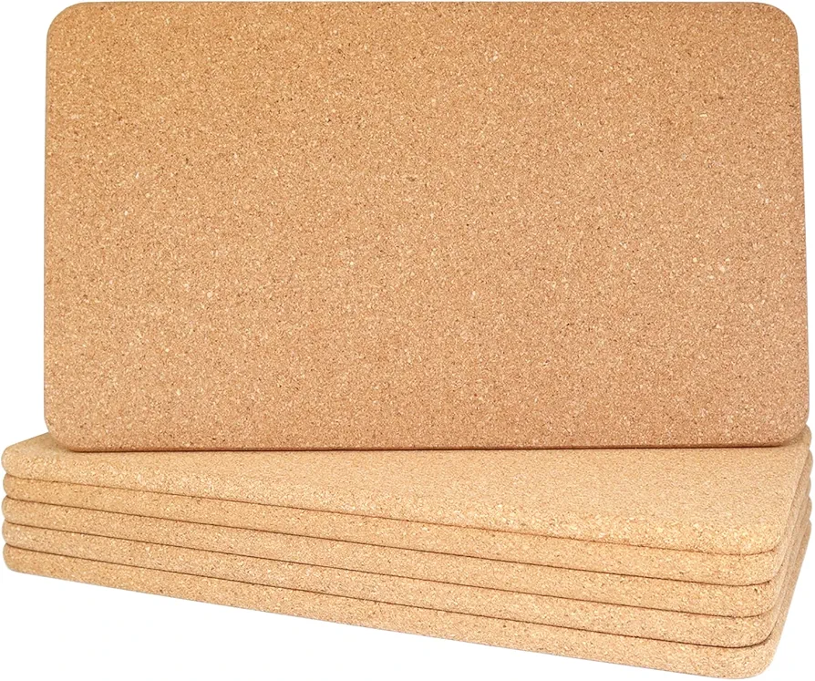 Cork Trivet, High Density Fine Particle Thick Cork Trivets for Hot Dishes, 12 x 7 Inch Heat Resistant Cork Coaster, Rectangle Cork Placemats Cork Hot Pads for Kitchen, 6 Pcs
