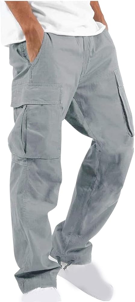 Mens Outdoor Cargo Pants Tactical Hiking Pants Baggy Workout Joggers Wide Leg Stretchy Jeans Classic Fit Trousers