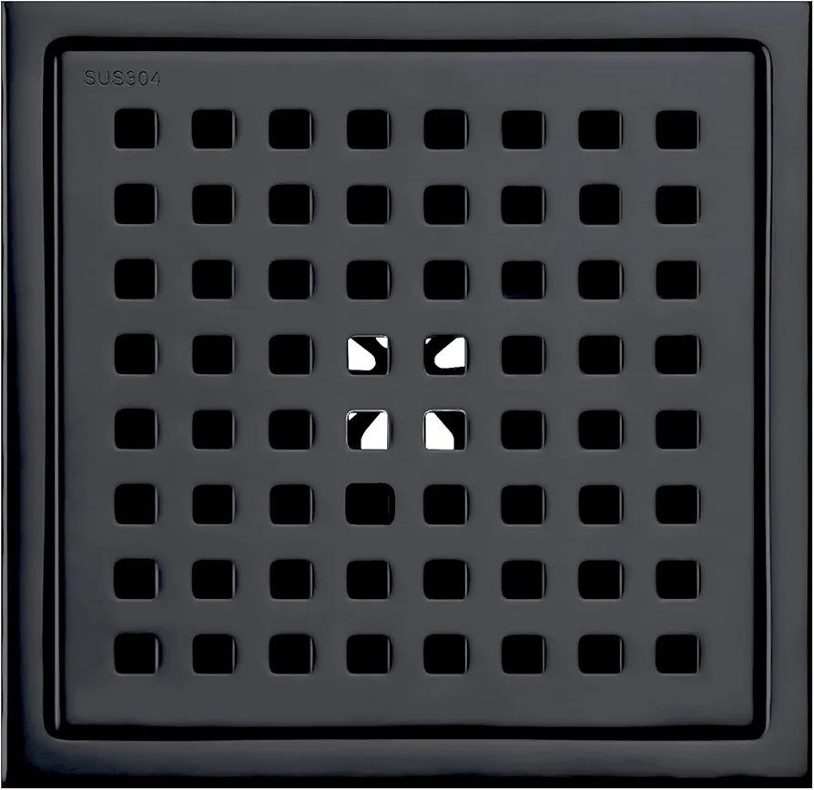 TRUSTMI 6-Inch Square Shower Floor Drain with Removable Grid Grate Cover, SUS 304 Stainless Steel, Matte Black