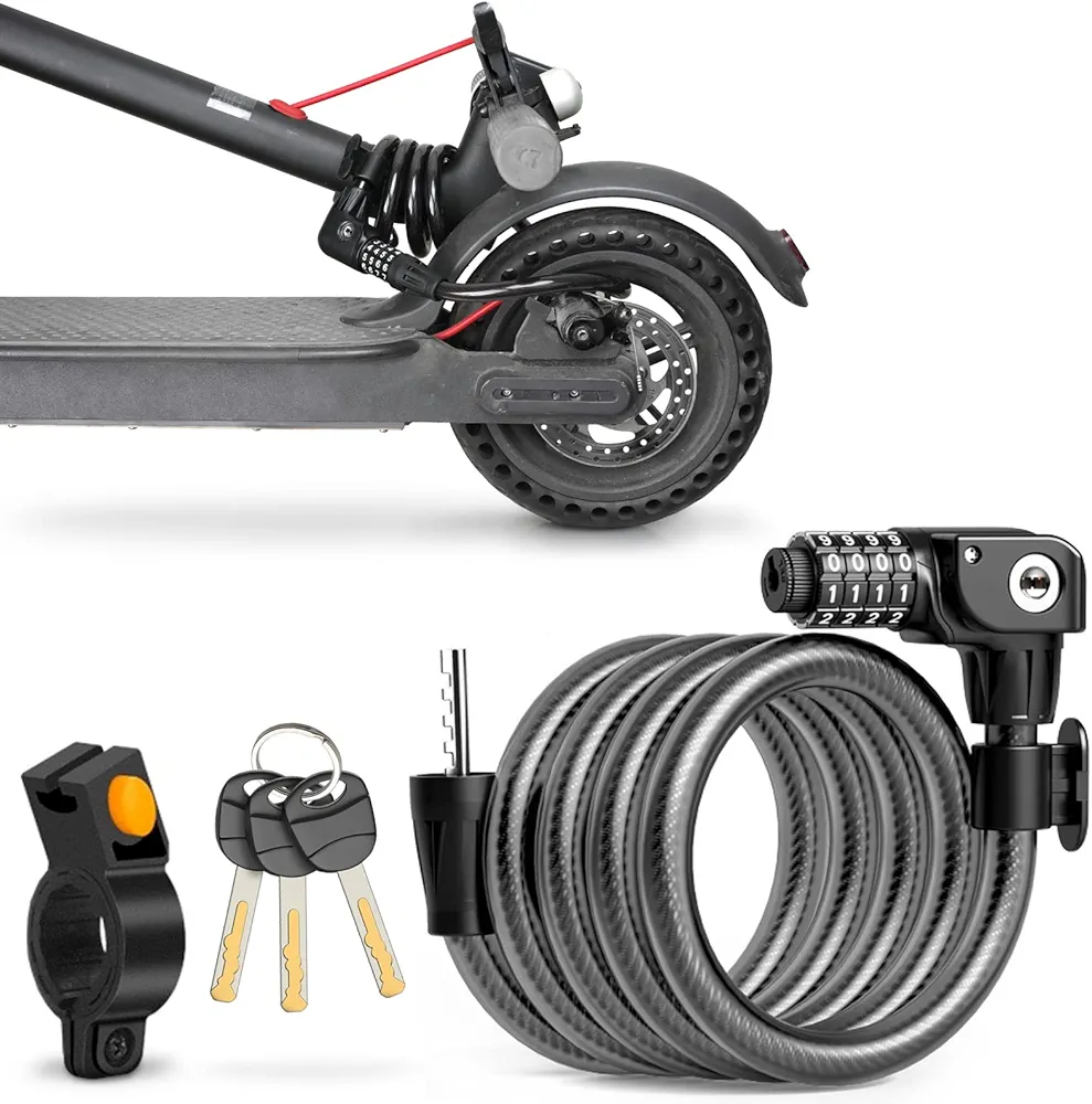 SEWAY Scooter Lock Cable for Xiaomi Mijia M365 ES Series, Bicycle Combination Locks Coiled Chain Lock Basic Self Coiling Core Steel Wire 4 ft. Long 1/3 inch Fit for M365/ES1/ES2/ES3/ES4
