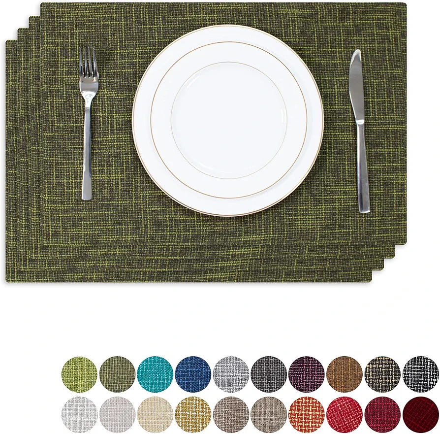 Kevin Textile Placemats, Set of 4 Heat-Resistant Placemats for Kitchen Table, Washable Durable Linen Table Mats Woven Placemats (4 Pcs, 13"x19", Peridot Green)