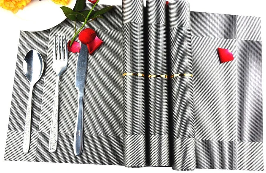8 PCS Heat-Resistant Placemats For Table Protection – Elegant Waterproof Placemats For Dining Tables – Gray Table Protectors For Indoor And Outdoor Use 12x18" (Silver)