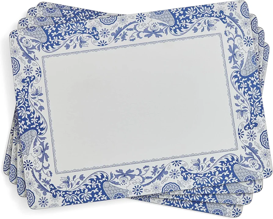 Pimpernel Blue Italian Brocato Collection Placemats | Set of 4 | Heat Resistant Mats | Cork-Backed Board | Hard Placemat Set for Dining Table | Measures 15.7” x 11.7”