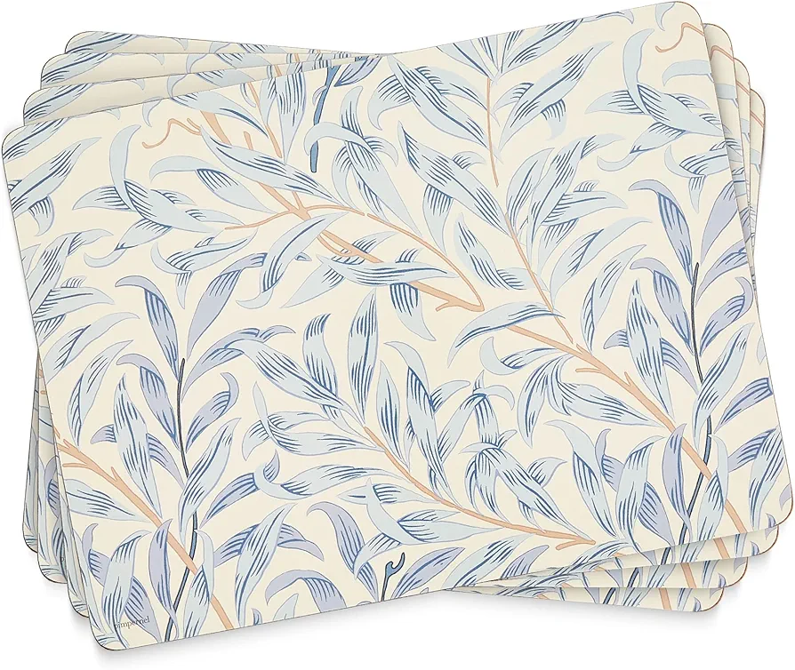 Pimpernel Morris & Co Willow Bough Collection Placemats | Set of 4 | Heat Resistant Mats | Cork-Backed Board | Hard Placemat Set for Dining Table | Measures 15.7” x 11.7”