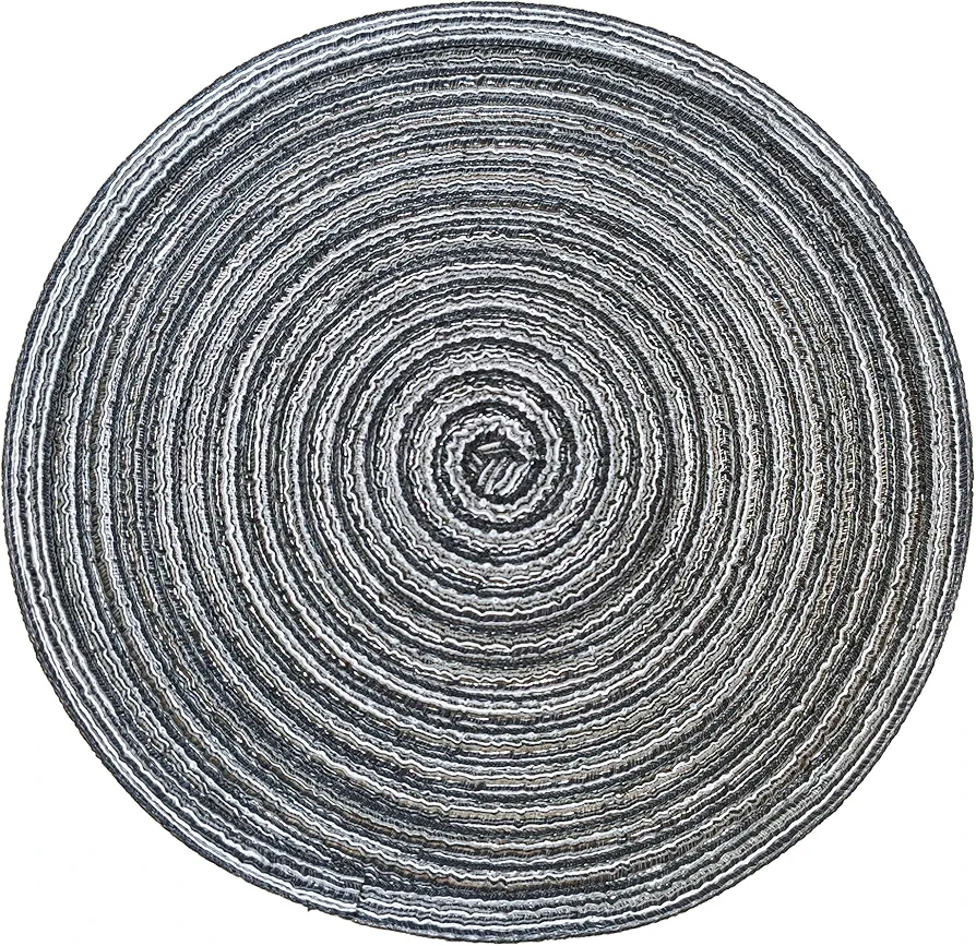 Round Placemats Set of 6 Heat Resistant Braided Place Mats 11.8 inch for Kitchen Table Black Grey