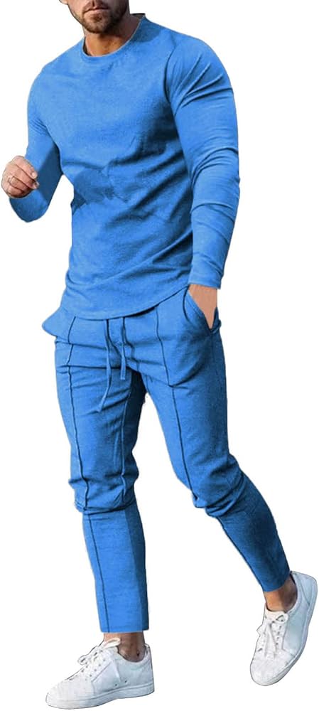 Muscularfit Men's Tracksuit Athletic Casual 2 Piece Outfits Long Sleeve Pullover Shirts and Pant Set Gym Jogger Sweatsuit Set