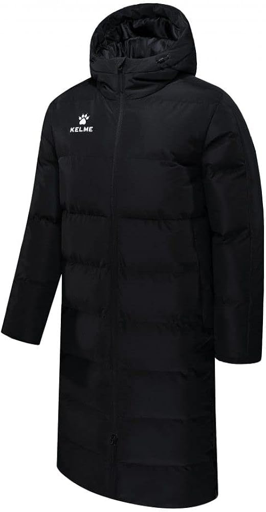 KELME Men's Long Parka Winter Coats, Windproof Hooded Soccer Jacket, Stadium Outdoor Cold Weather Warm Outerwear