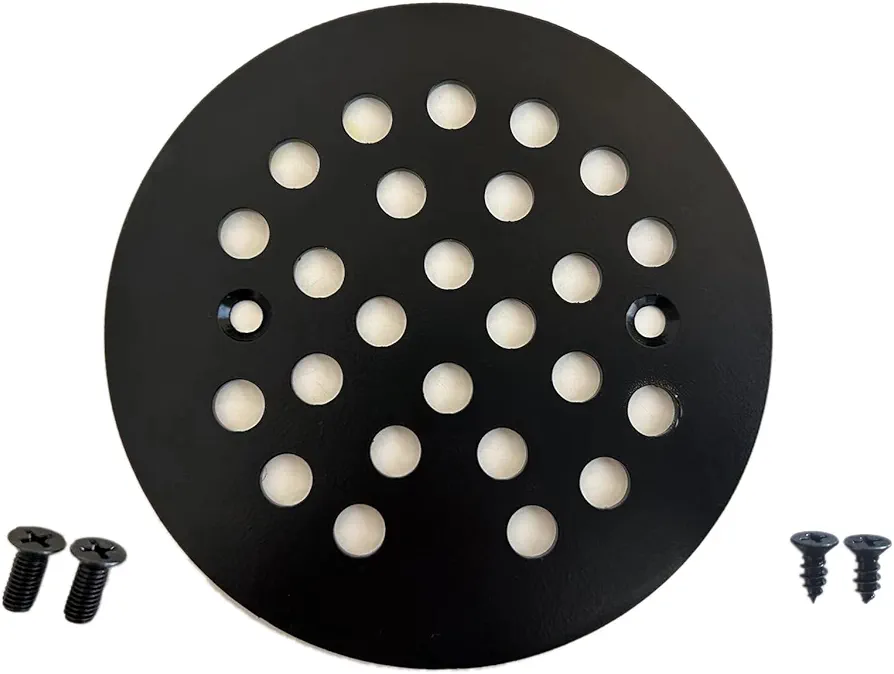 4-1/4Inch Round Shower Drain Cover Black Replacement Screw-in Shower Floor Drain Strainer Included 2 Sets of Screws. (Matte Black)