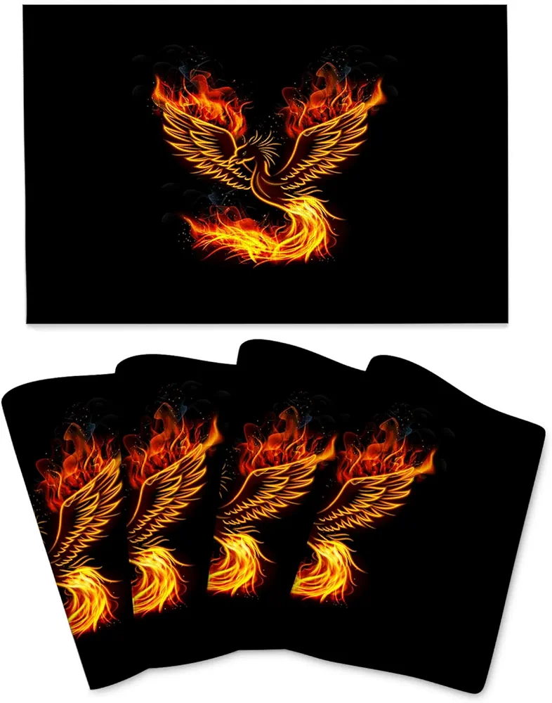 Fire Phoenix Placemats Set of 4, Black Gold Table Mats Heat Resistant Washable Placemat for Kitchen Dining Table Black Linen Placemats 12x18 Inch