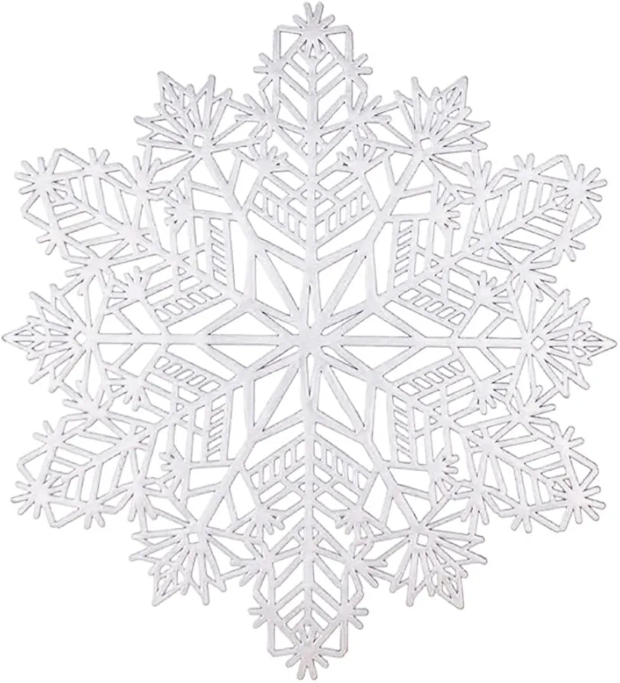 Round Placemats for Dining Table, Hollow Out Snowflake Placemats Pressed Vinyl Metallic Table Mats Heat Resistant Non Slip Washable Placemats for Anniversary Dinner Kitchen Decor 38cm, White