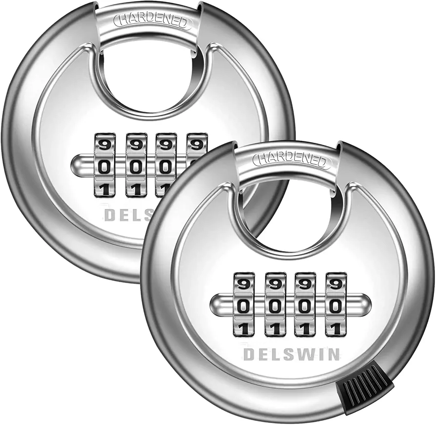 DELSWIN 4 Digit Combination Lock Disc Padlock with Hardened Steel Shackle Outdoor Combo Lock for Outdoor Gate Sheds,Storage Unit,Garage,Fence,Gym Locker(2 Pcs)