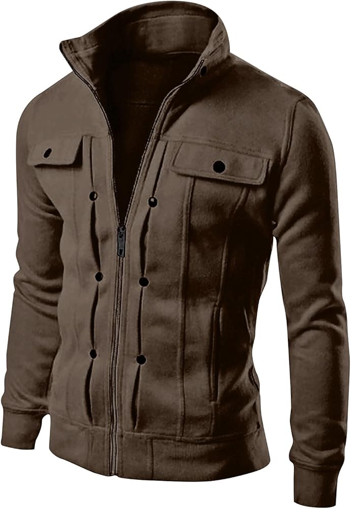 Mens Jackets Trendy Casual Slim Button Embellished Lapel Neck Solid Jacket