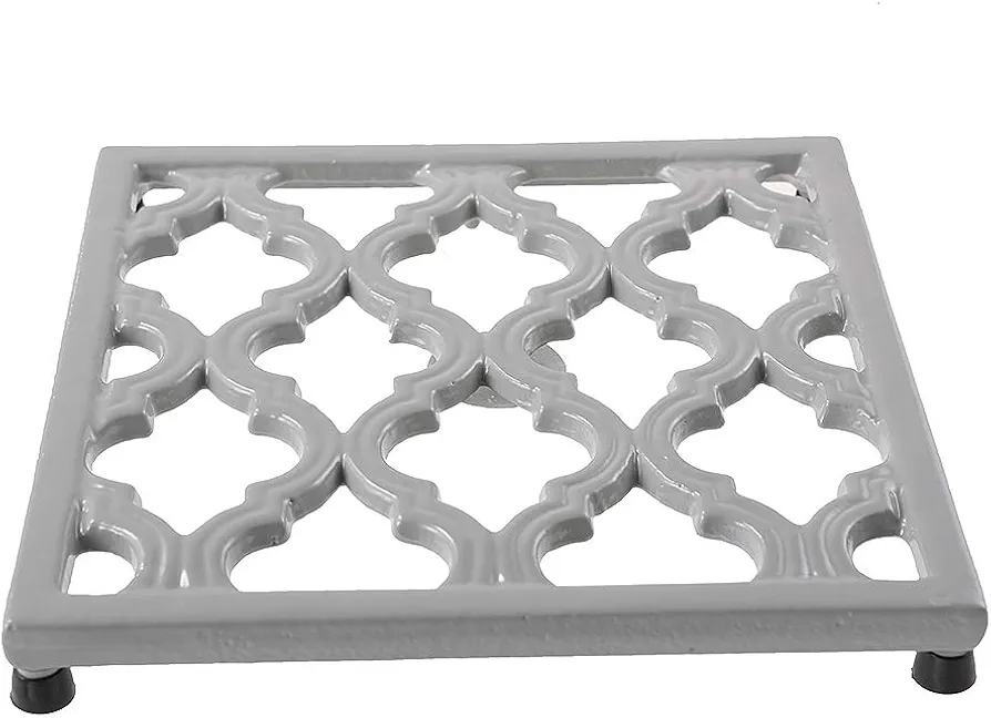 Square Cast Iron Trivet, Gray Metal Trivets for Kitchen Dining, Hot Pot Holder Hot Pads for Table & Countertop - Heat Resistant Teapot Trivet Mat