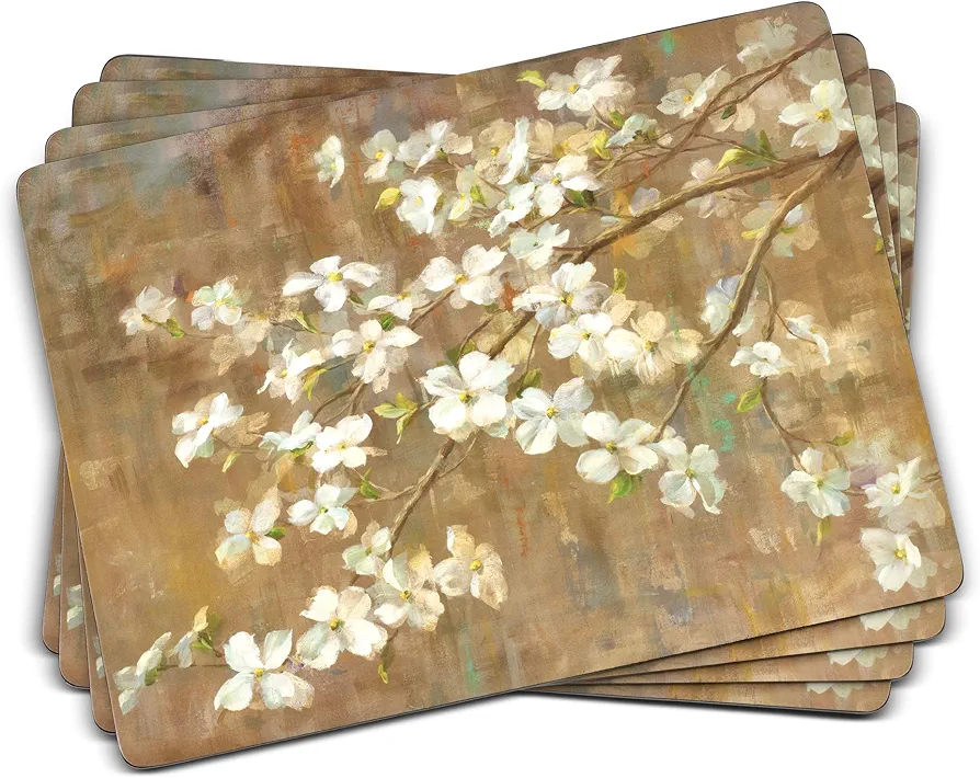 Pimpernel Dogwood in Spring Collection Placemats | Set of 4 | Heat Resistant Mats | Cork-Backed Board | Hard Placemat Set for Dining Table | Measures 15.7” x 11.7” Multicolor