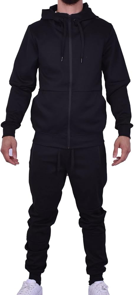 Riflessi Men's Athletic Sports Casual 2 Piece Solid Color Tracksuit Hoodie Jogger Pants Sweatsuit Set