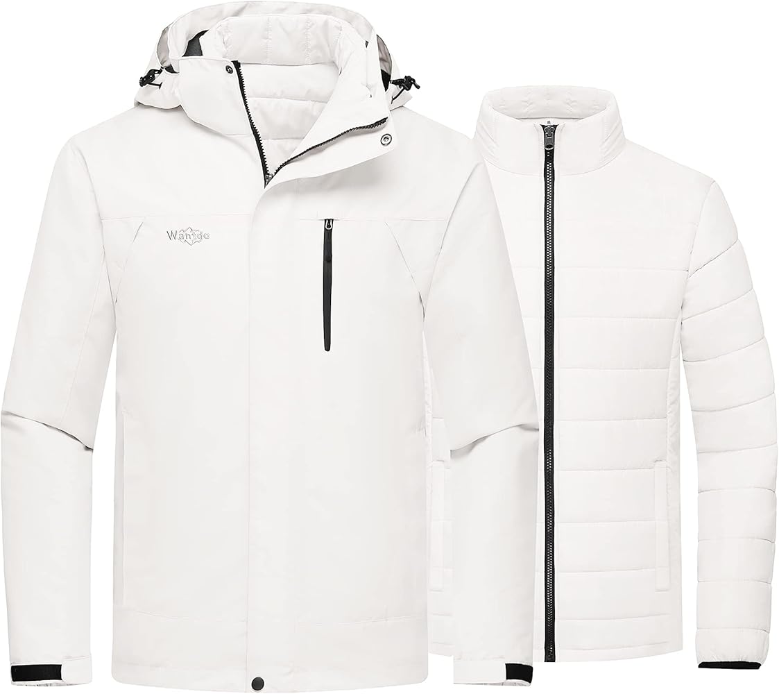 Wantdo Men's Waterproof 3 in 1 Ski Jacket Warm Winter Coat Windproof Snowboarding Jackets with Detachable Puffer Coat