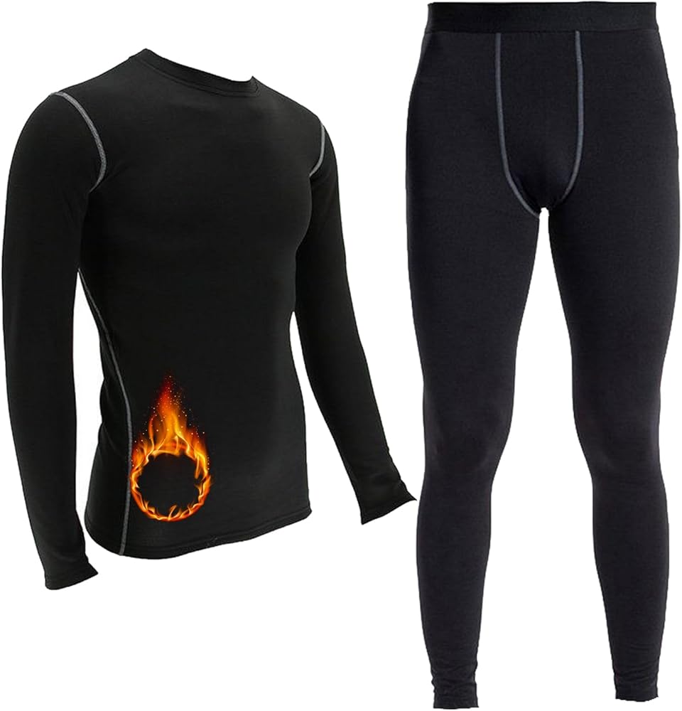 LANBAOSI Mens Thermal Underwear Set Long Johns Set with Fleece Lined Warm Base Layer Top Bottom Compression Suits Cold Gear