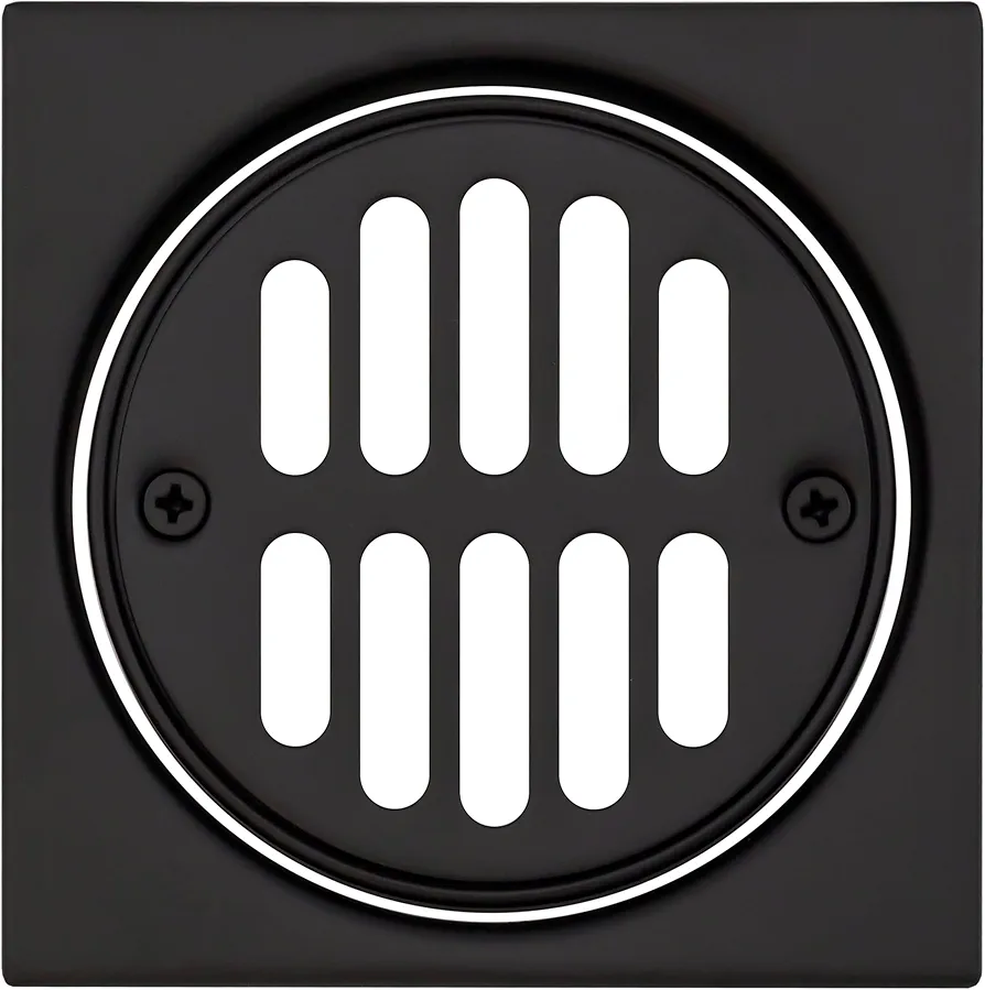Westbrass R313-62 Square Brass Shower Tile with Round Strainer Grid Drain Cover and Crown Ring, Matte Black