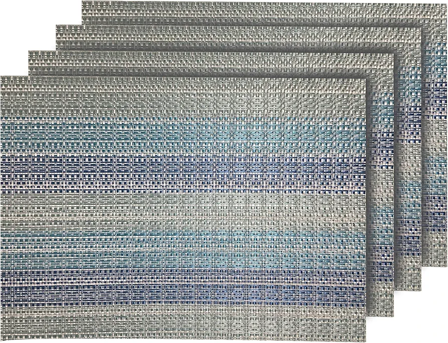 Dainty Home Blue Yorkshire Rectangle Vinyl Placemats - Heat Resistant Placemats, Non-Slip, Easy Clean Placemats for Elegant Dining - 13"x19" Set of 4 - Perfect for Stylish, Modern Homes