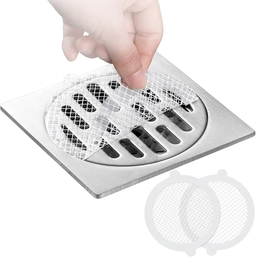 Disposable Shower Drain Hair Catcher Mesh Stickers Firm Adhesive Anti-Clogging Fast Drainage for Home Use or Travel, Round (50)