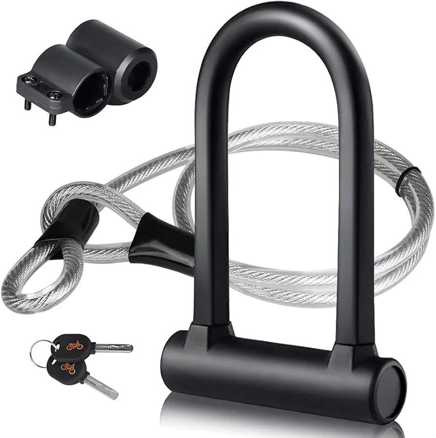 Heavy Duty Bike U Lock with 4ft Flex Bike Cable and Sturdy Mounting Bracket - 16mm, White