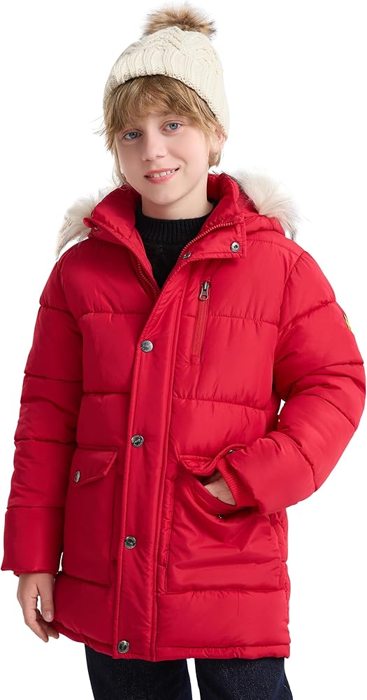 maoo garden Boys Puffer Winter Coats Kids Fake-Down Heavyweight Jacket Waterproof Fur Hooded Parka