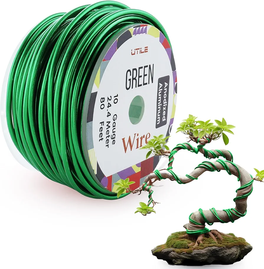 Bonsai Wire - Anodized Aluminum Wire 2.6 mm 10 Gauge (80 ft) Bonsai Training Wire - Bendable Flexible Bonsai Tree Wire - Strong Corrosion and Rust Resistant Plant Wire Kit - Green