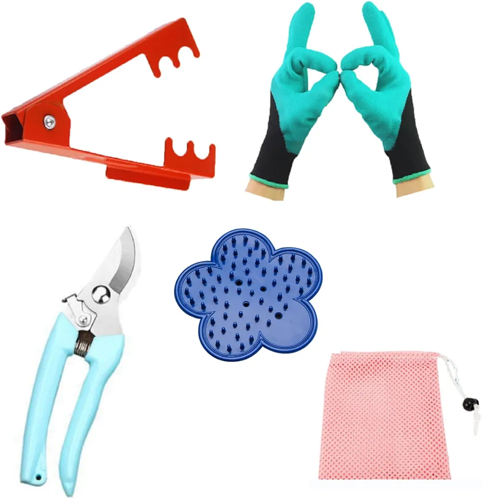 Flower Rose Thorn Remover Leaf Burrs Pliers Kit Stripper Stripping Tool with Scissors, Glove for Garden Floral Making, Florist Supplies
