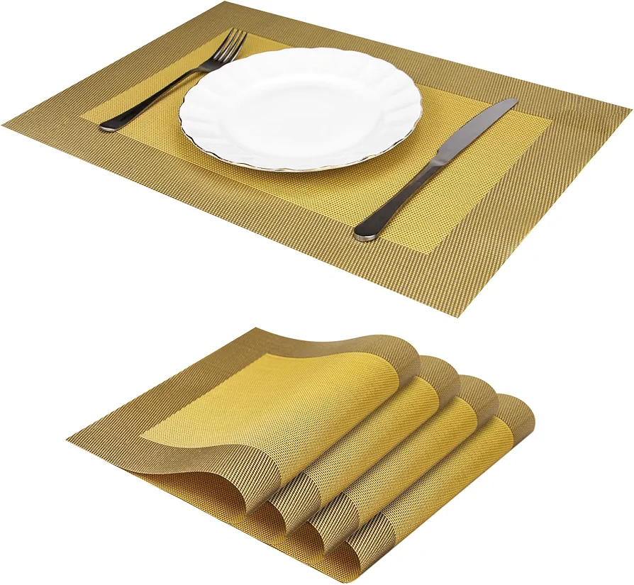 Jujin Placemats for Dining Table Set of 4 Washable PVC Heat Resistant Table Mats Yellow